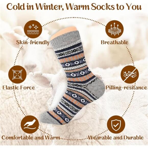 Womens Wool Socks 5 Pairs Winter Warm Sock Thick Knit Cabin Cozy Crew Soft - Picture 4 of 14